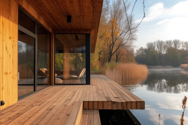 Fotorealistisch houten huis met houten structuur