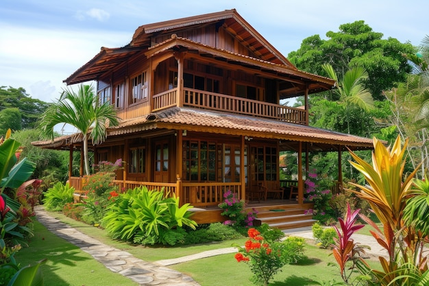 Fotorealistisch houten huis met houten structuur