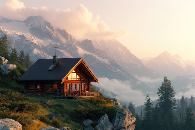 Fotorealistisch houten huis met houten structuur