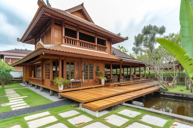 Fotorealistisch houten huis met houten structuur