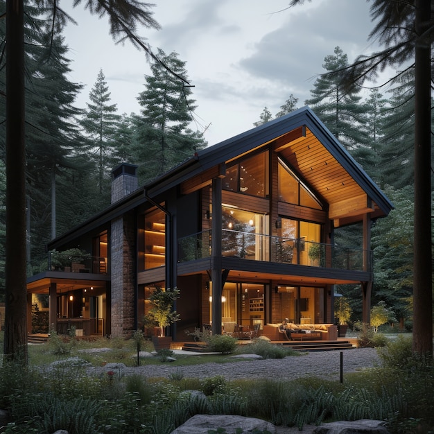 Gratis foto fotorealistisch huis met houten architectuur en houten structuur