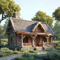 Gratis foto fotorealistisch huis met houten architectuur en houten structuur
