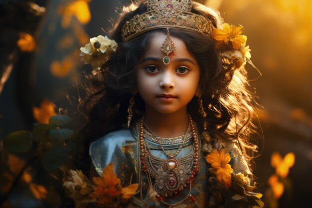 Fotorealistisch kind dat Krishna vertegenwoordigt