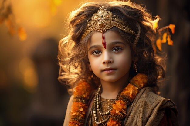 Fotorealistisch kind dat Krishna vertegenwoordigt