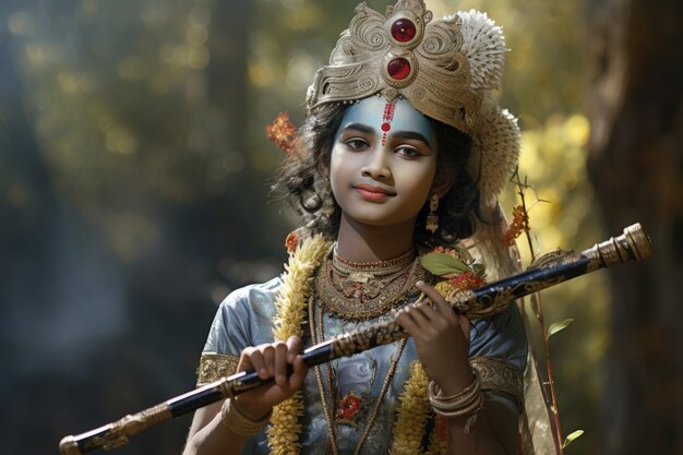 Fotorealistisch kind dat Krishna vertegenwoordigt