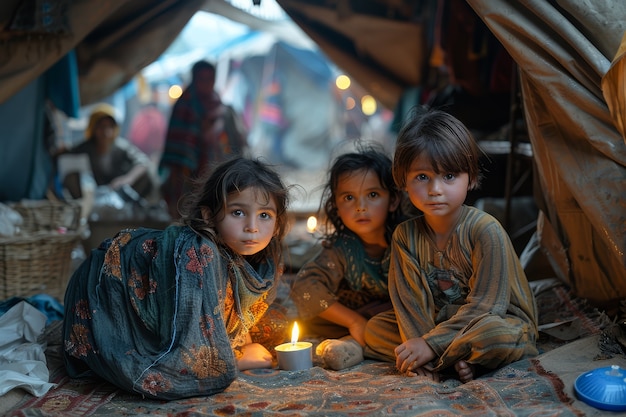 Fotorealistisch kind in vluchtelingenkamp