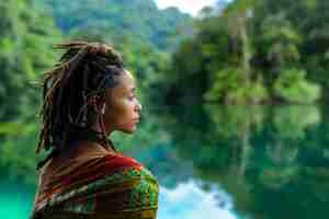 Gratis foto fotorealistisch portret van een afrikaanse rastafari-vrouw met dreads