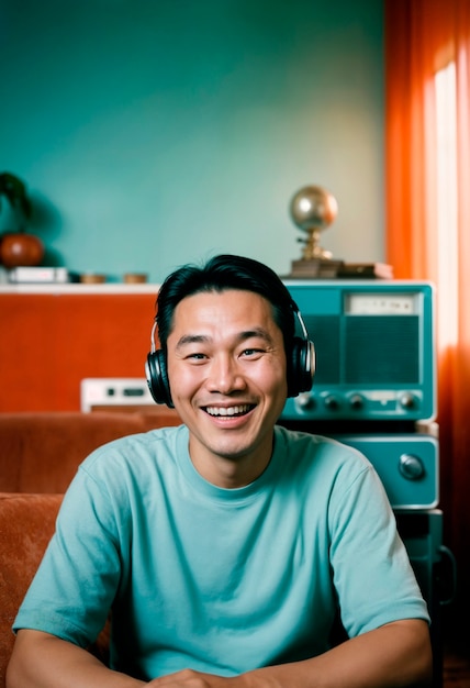 Fotorealistisch portret van een persoon die naar de radio luistert ter viering van de Wereldradiodag
