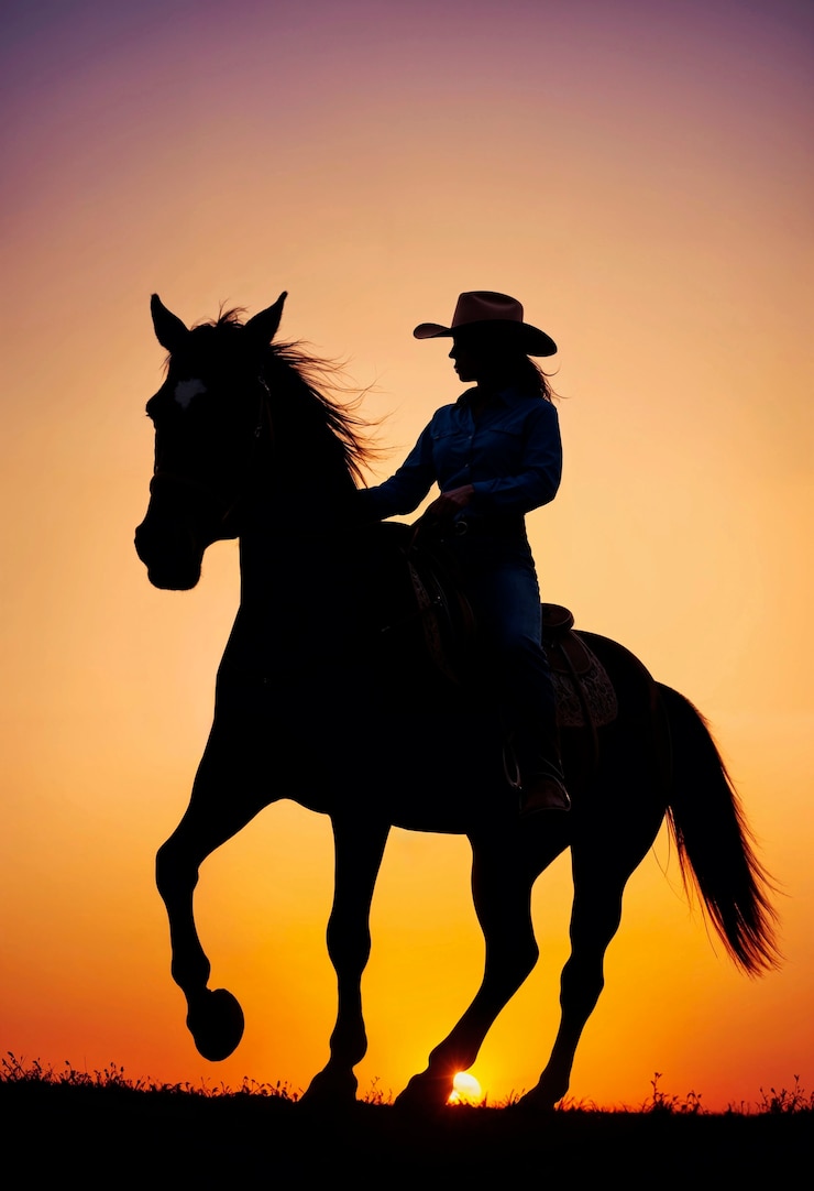 Gratis Foto fotorealistisch portret van een vrouwelijke cowboy bij zonsondergang