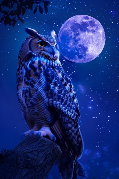 Fotorealistische afbeelding van de uil's nachts