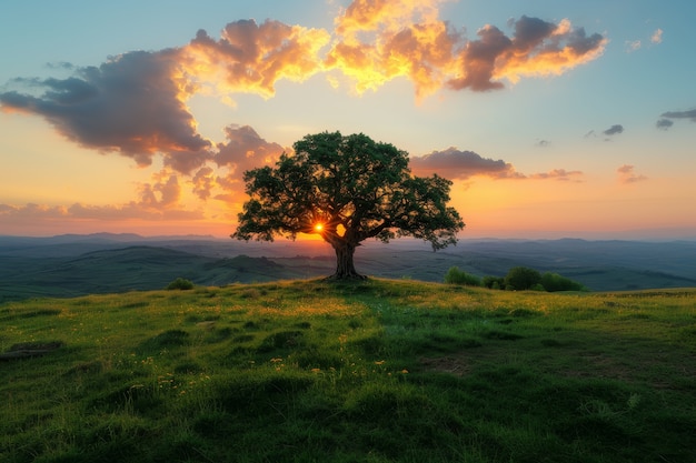 Fotorealistische afbeelding van een boom in de natuur met takken en stam