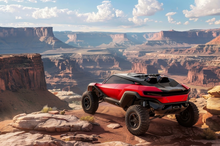 Gratis Foto fotorealistische afbeelding van een off-road auto met natuur, terrein en weersomstandigheden