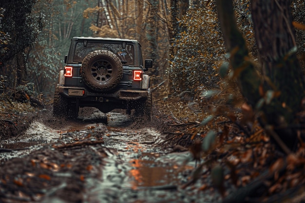 Gratis foto fotorealistische afbeelding van een off-road auto met natuur, terrein en weersomstandigheden