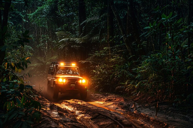 Gratis Foto fotorealistische afbeelding van een off-road auto met natuur, terrein en weersomstandigheden