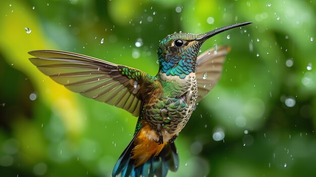 Fotorealistische afbeelding van een prachtige kolibrie in haar natuurlijke habitat