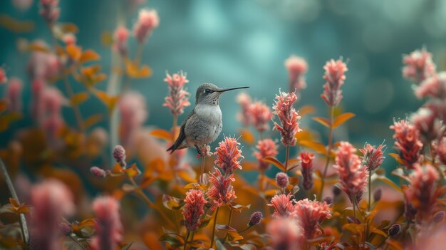 Fotorealistische afbeelding van een prachtige kolibrie in haar natuurlijke habitat