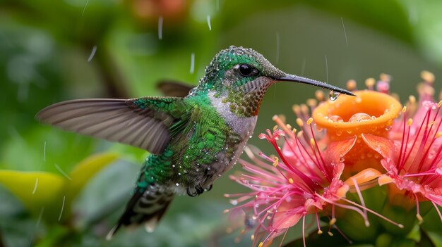 Fotorealistische afbeelding van een prachtige kolibrie in haar natuurlijke habitat