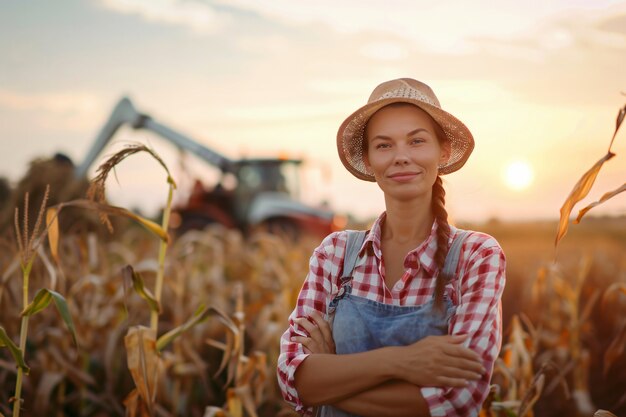 Fotorealistische afbeelding van een vrouw die oogst in een biologische duurzame tuin