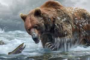 Gratis foto fotorealistische afbeelding van een wilde beer in zijn natuurlijke omgeving