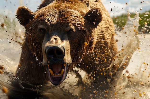 Fotorealistische afbeelding van een wilde beer in zijn natuurlijke omgeving