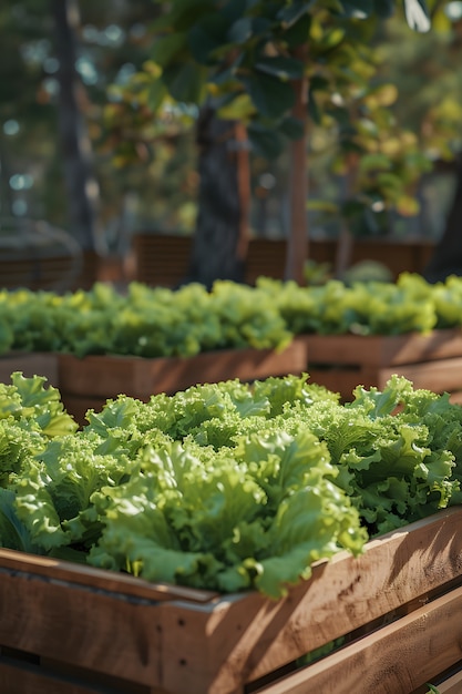 Fotorealistische duurzame tuin met zelfgeteelde planten