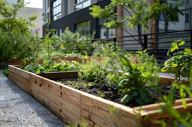 Fotorealistische duurzame tuin met zelfgeteelde planten