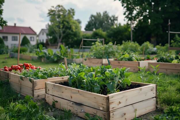 Fotorealistische duurzame tuin met zelfgeteelde planten