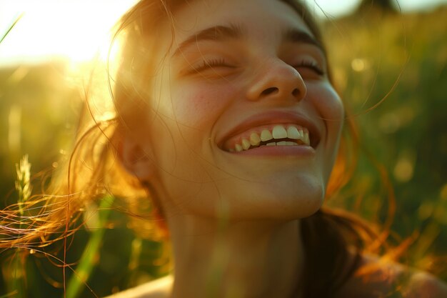 Gratis foto fotorealistische geluksscene met een gelukkige vrouw