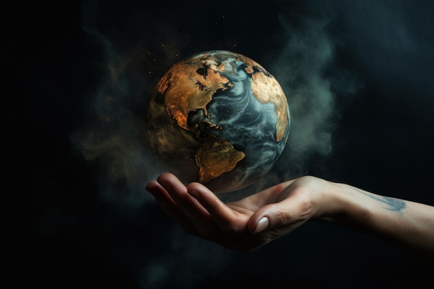 Fotorealistische hand die de planeet aarde vasthoudt