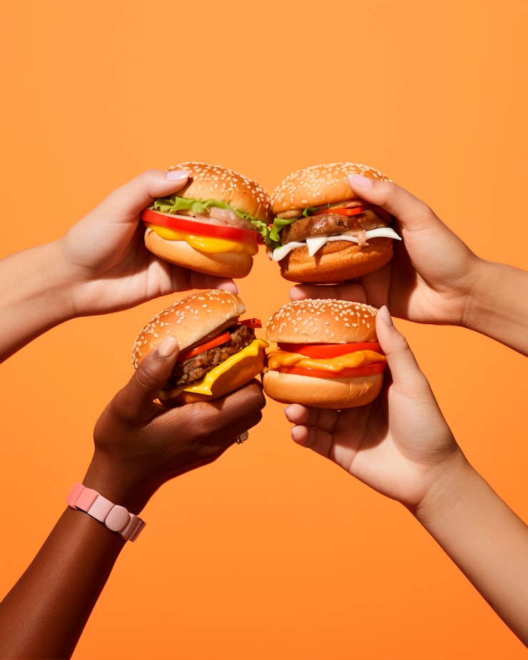 Gratis Foto fotorealistische handen die een hamburger vasthouden