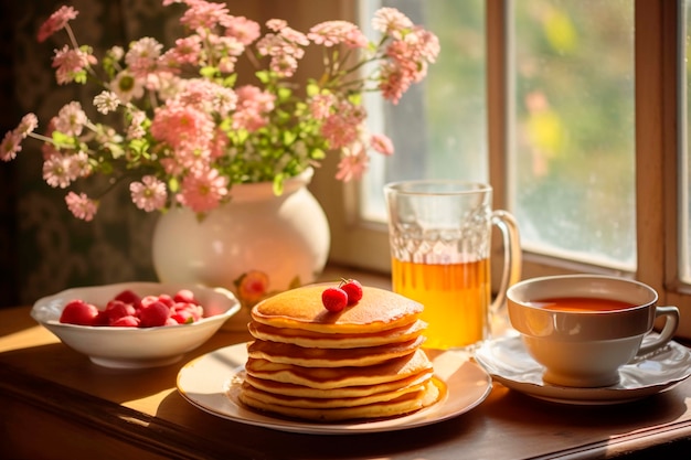 Gratis foto fotorealistische pannenkoeken met bessen