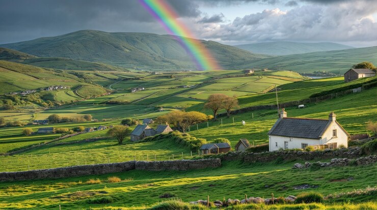 Gratis Foto fotorealistische regenboog met landelijk natuurlandschap