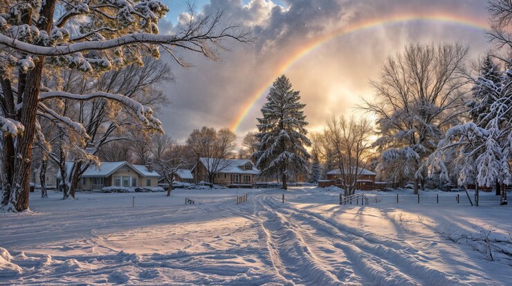 Gratis Foto fotorealistische regenboog met landelijk natuurlandschap