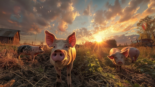 Gratis foto fotorealistische scène met varkens die op een boerderij worden opgevoed