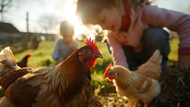 Gratis foto fotorealistische scène van een pluimveeboerderij met kippen