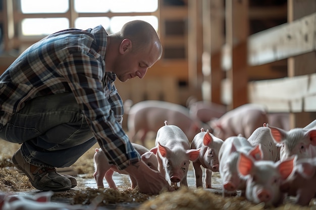 Fotorealistische scène van een varkensboerderij met dieren