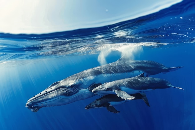 Fotorealistische walvis die de oceaan oversteekt