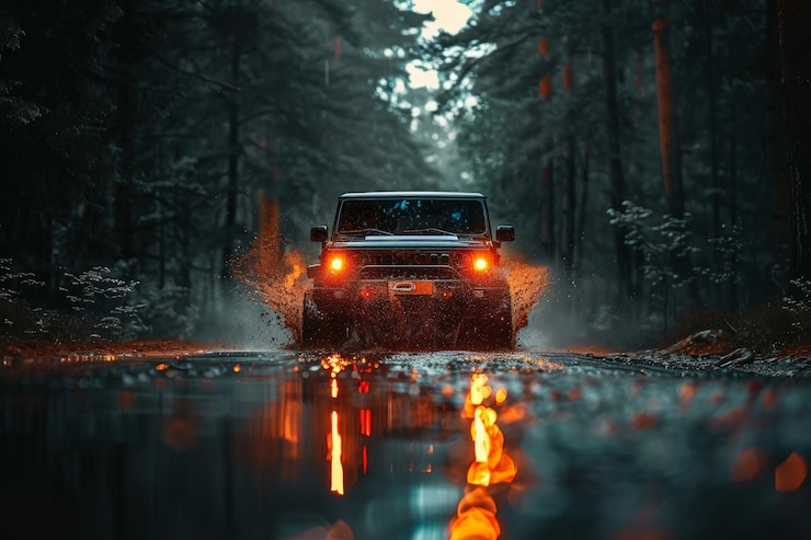 Gratis Foto fotorealistische weergave van een off-roadvoertuig met natuur, terrein en weersomstandigheden