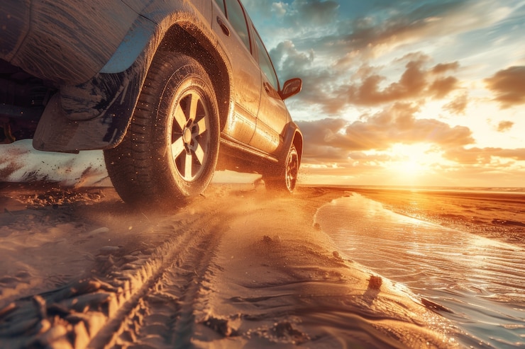 Gratis Foto fotorealistische weergave van een off-roadvoertuig met natuur, terrein en weersomstandigheden