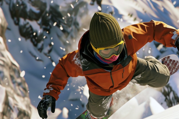 Fotorealistische winterse scène met mensen die snowboarden