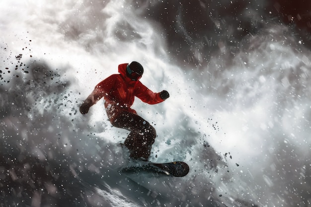 Fotorealistische winterse scène met mensen die snowboarden