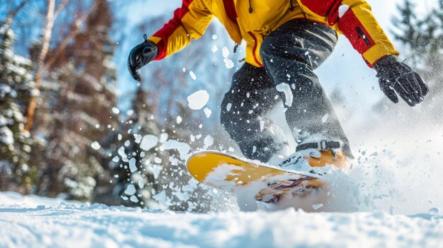 Fotorealistische winterse scène met mensen die snowboarden