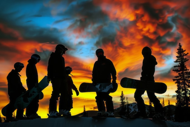 Fotorealistische winterse scène met mensen die snowboarden