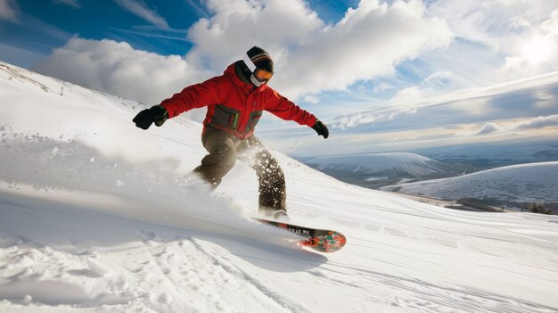 Fotorealistische winterse scène met mensen die snowboarden