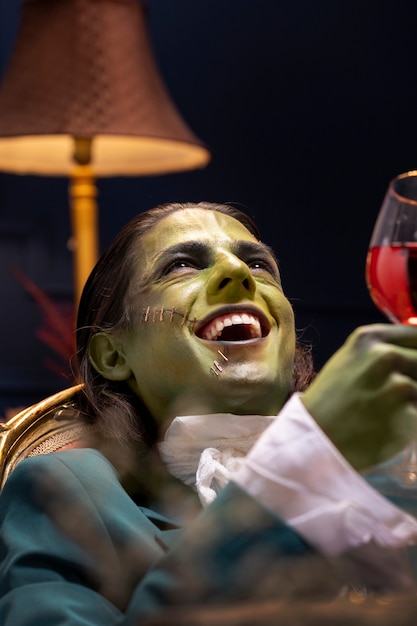 Frankenstein met wijnglas zijaanzicht