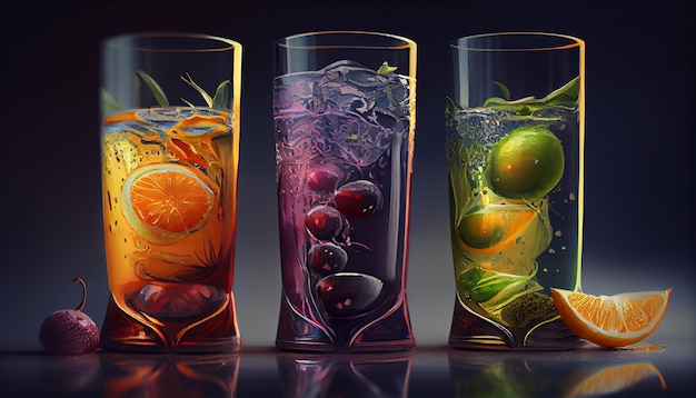 Gratis foto frisse cocktails in transparant drinkglas met fruit generatieve ai