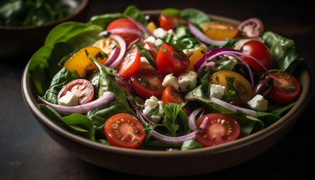 Gratis foto frisse gastronomische salade met biologische groenten en mozzarella generatieve ai