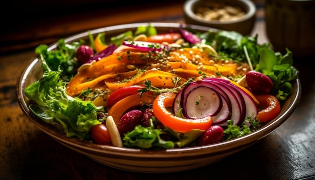 Gratis foto frisse gastronomische salade met gezonde biologische ingrediënten gegenereerd door ai
