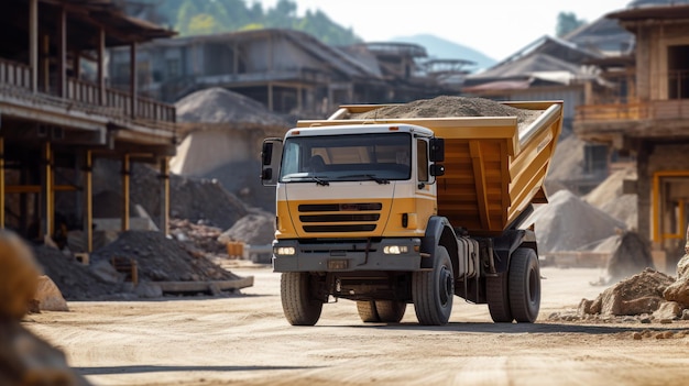 Gratis foto front dumper vrachtwagen op de bouwplaats