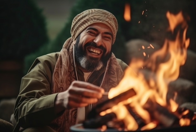 Gratis foto front view islamitische man bij het vuur